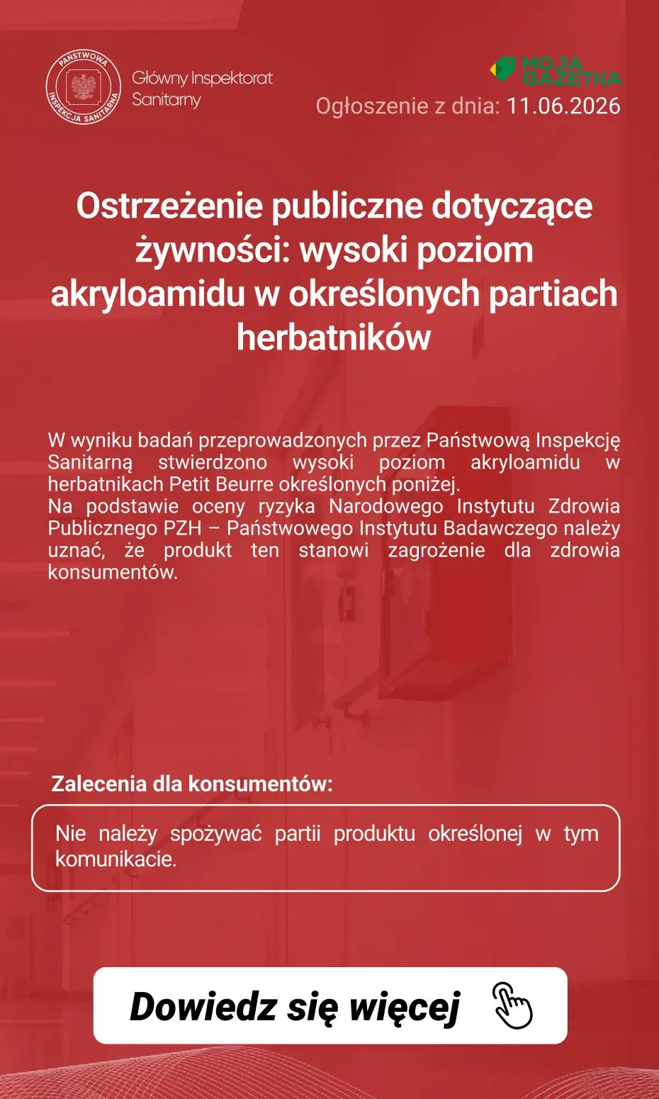 gazetka promocyjna Ostrzeżenia i alerty Ostrzeżenie publiczne dotyczące żywności: wysoki poziom akryloamidu w określonych partiach herbatników - Strona 2