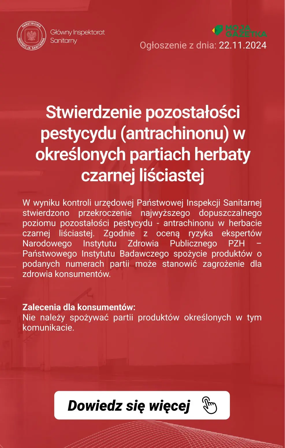 gazetka promocyjna Ostrzeżenia i alerty Ostrzeżenie publiczne dotyczące żywności: Stwierdzenie pozostałości pestycydu (antrachinonu) w określonych partiach herbaty czarnej liściastej - Strona 2