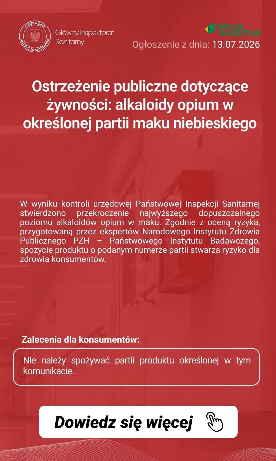 gazetka promocyjna Ostrzeżenia i alerty Ostrzeżenie publiczne dotyczące żywności: Alkaloidy opium w określonej partii maku niebieskiego - Strona 2