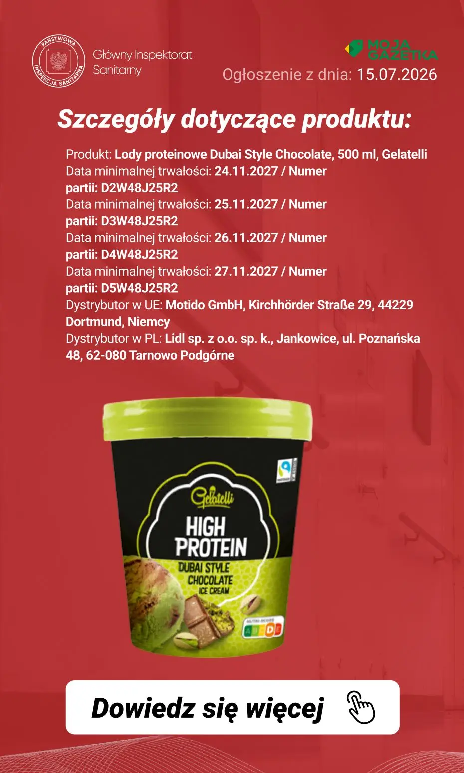 gazetka promocyjna Ostrzeżenia i alerty Ostrzeżenie publiczne dotyczące żywności: wycofanie 4 partii lodów proteinowych Dubai Style Chocolate, 500 ml z uwagi na możliwą obecność niezadeklarowanego alergenu - orzechów nerkowca - Strona 3
