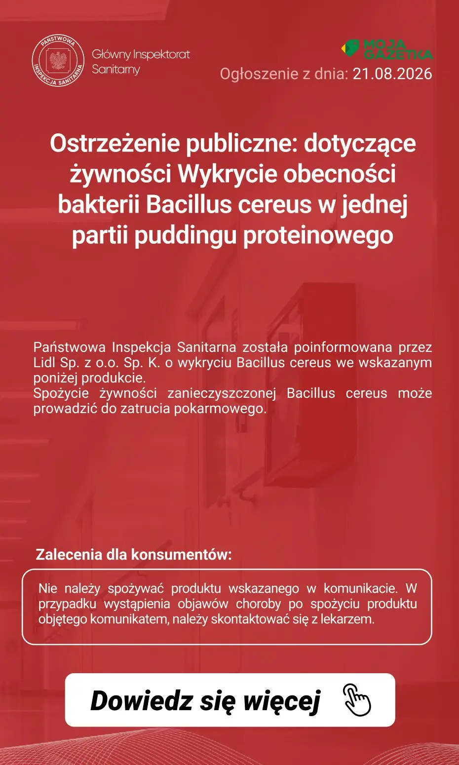 gazetka promocyjna Ostrzeżenia i alerty Ostrzeżenie publiczne: dotyczące żywności Wykrycie obecności bakterii Bacillus cereus w jednej partii puddingu proteinowego - Strona 2