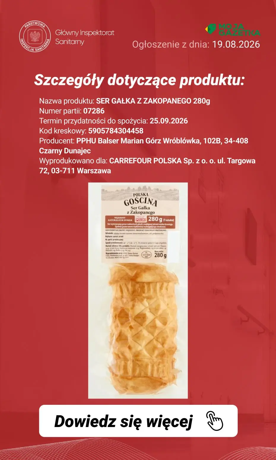 gazetka promocyjna Ostrzeżenia i alerty Ostrzeżenie publiczne dotyczące żywności: wykrycie obecności bakterii Listeria monocytogenes w jednej partii sera podpuszczkowego - Strona 3