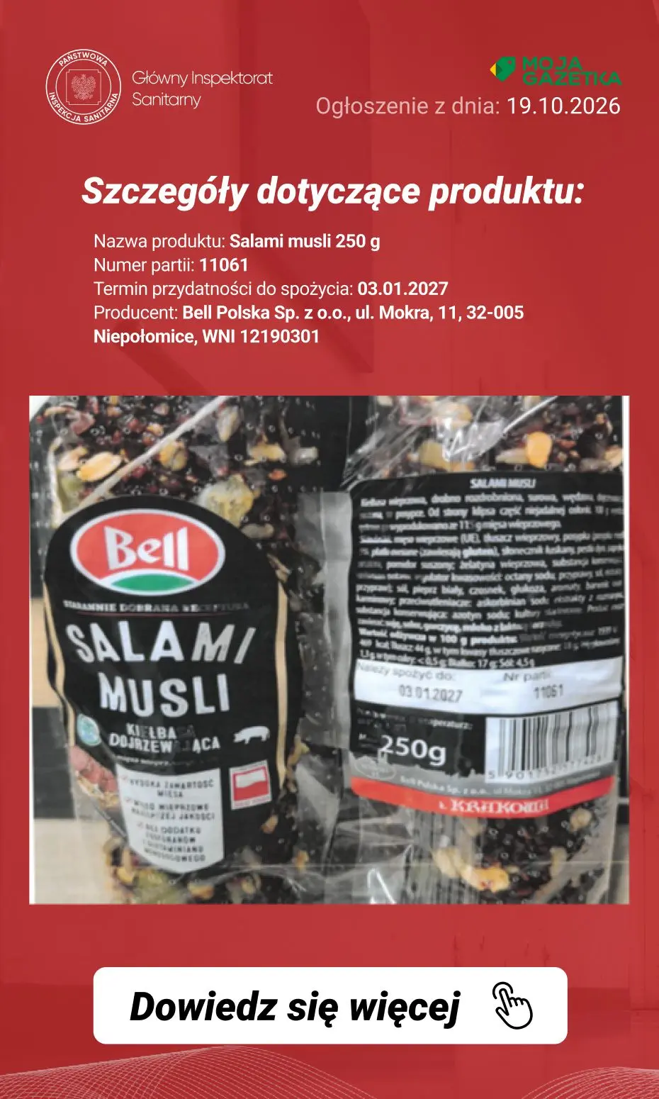 gazetka promocyjna Ostrzeżenia i alerty Ostrzeżenie publiczne dotyczące żywności: wykrycie obecności bakterii Listeria monocytogenes w jednej partii salami - Strona 3