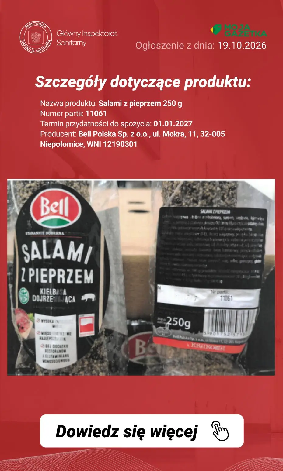 gazetka promocyjna Ostrzeżenia i alerty Ostrzeżenie publiczne dotyczące żywności: wykrycie obecności bakterii Listeria monocytogenes w jednej partii salami - Strona 4