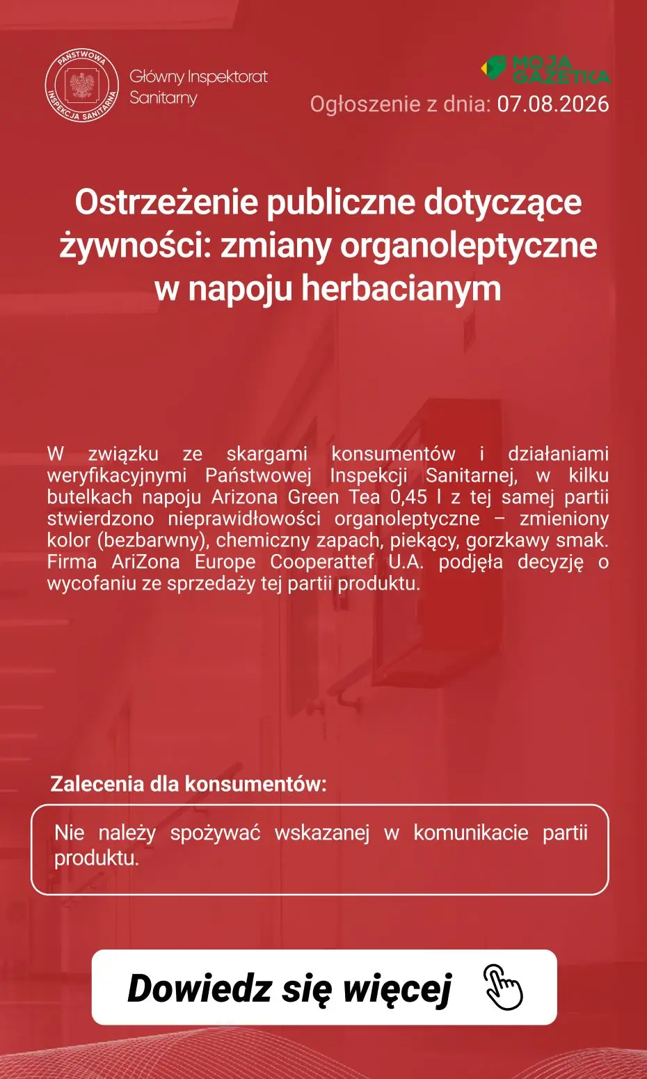 gazetka promocyjna Ostrzeżenia i alerty Ostrzeżenie publiczne dotyczące żywności: zmiany organoleptyczne w napoju herbacianym - Strona 2