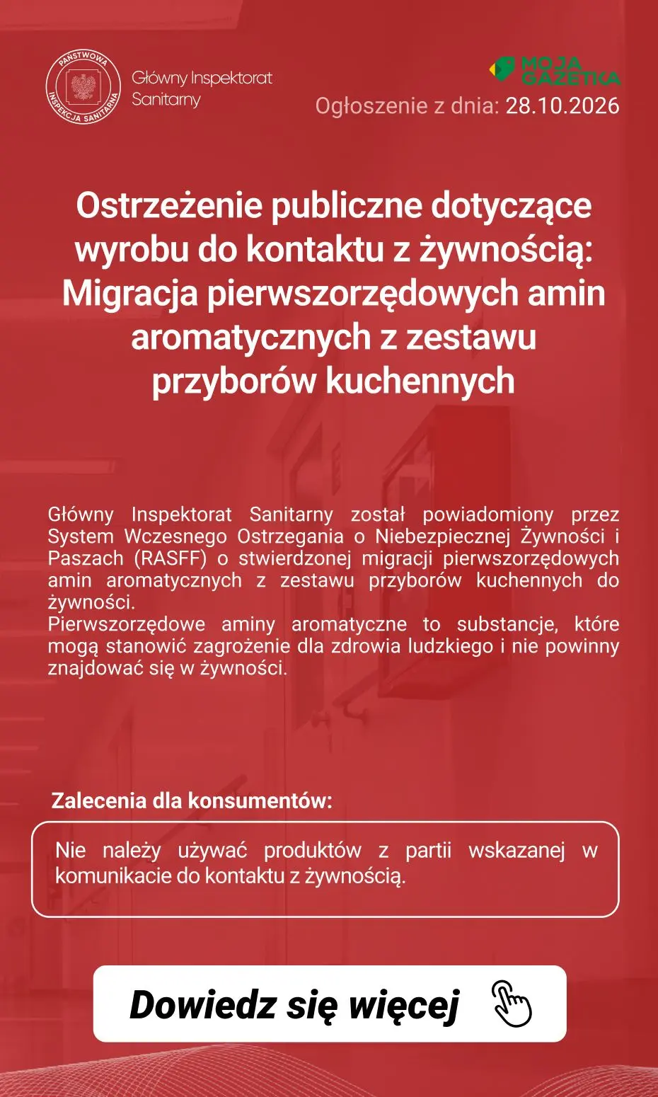 gazetka promocyjna Ostrzeżenia i alerty Ostrzeżenie publiczne dotyczące wyrobu do kontaktu z żywnością: Migracja pierwszorzędowych amin aromatycznych z zestawu przyborów kuchennych - Strona 2
