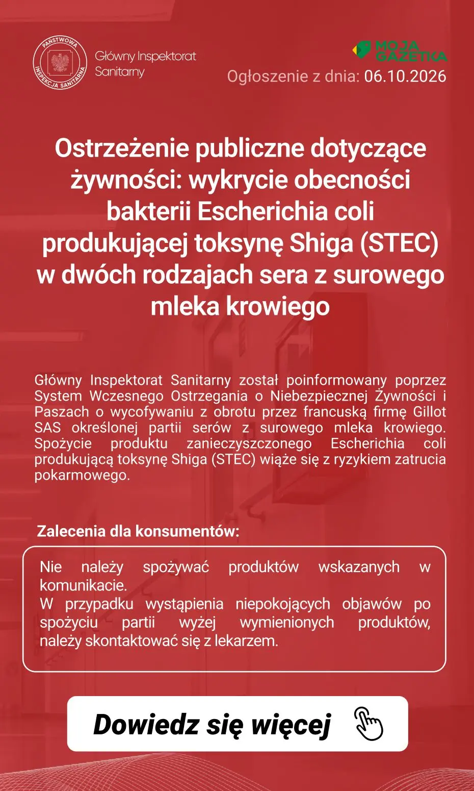 gazetka promocyjna Ostrzeżenia i alerty Ostrzeżenie publiczne dotyczące żywności: wykrycie obecności bakterii Escherichia coli produkującej toksynę Shiga (STEC) w dwóch rodzajach sera z surowego mleka krowiego - Strona 2