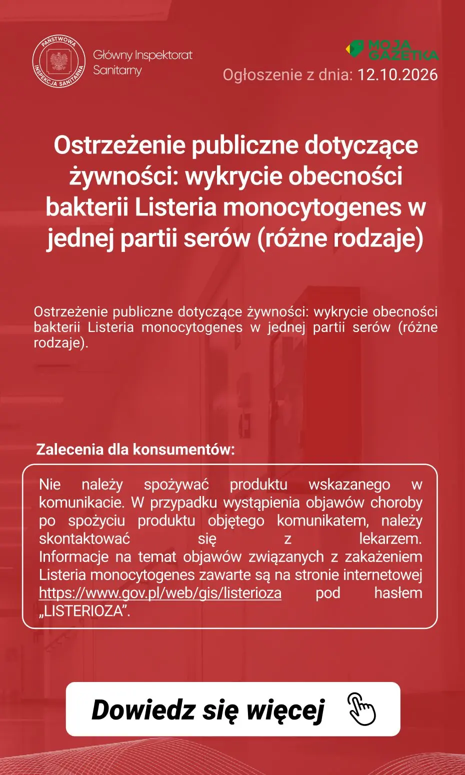 gazetka promocyjna Ostrzeżenia i alerty Ostrzeżenie publiczne dotyczące żywności: wykrycie obecności bakterii Listeria monocytogenes w jednej partii serów (różne rodzaje) - Strona 2