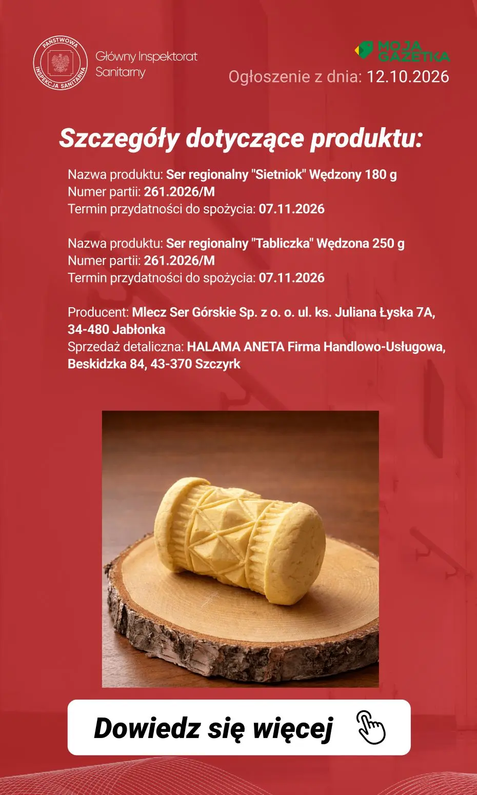 gazetka promocyjna Ostrzeżenia i alerty Ostrzeżenie publiczne dotyczące żywności: wykrycie obecności bakterii Listeria monocytogenes w jednej partii serów (różne rodzaje) - Strona 6