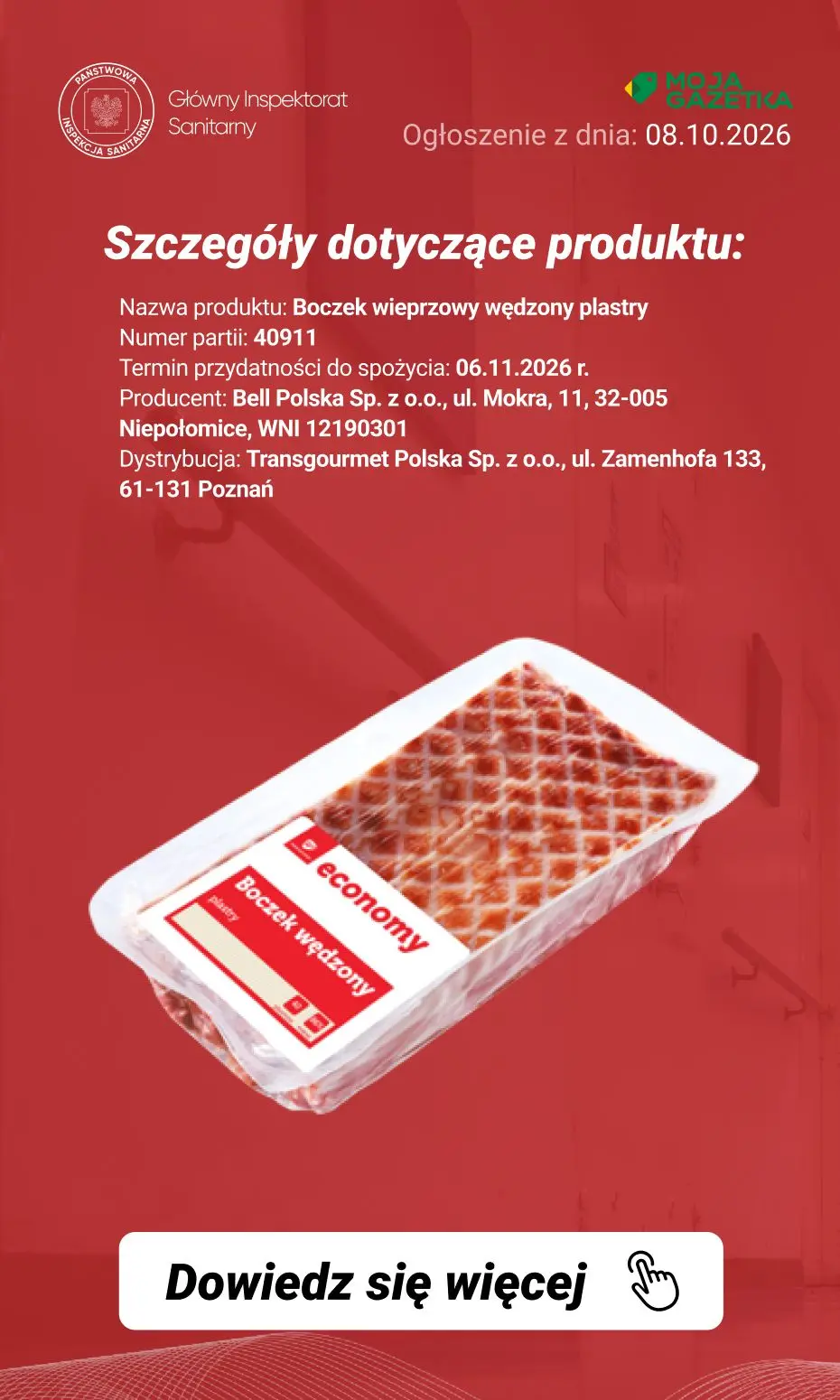 gazetka promocyjna Ostrzeżenia i alerty Ostrzeżenie publiczne dotyczące żywności: wykrycie obecności bakterii Listeria monocytogenes w jednej partii boczku wędzonego - Strona 3