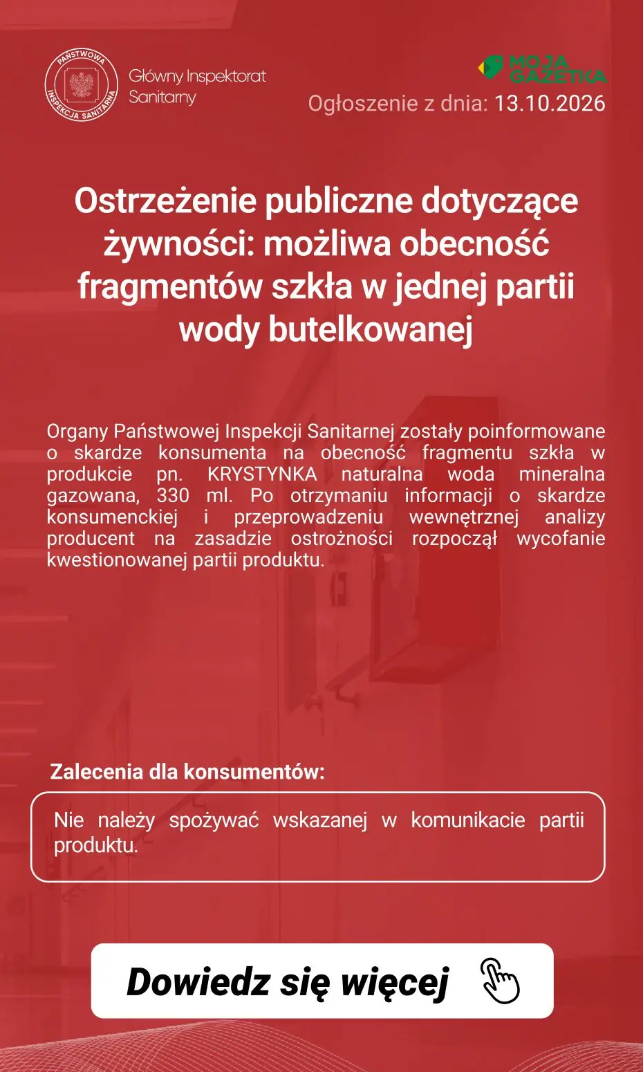 gazetka promocyjna Ostrzeżenia i alerty Ostrzeżenie publiczne dotyczące żywności: możliwa obecność fragmentów szkła w jednej partii wody butelkowanej - Strona 2