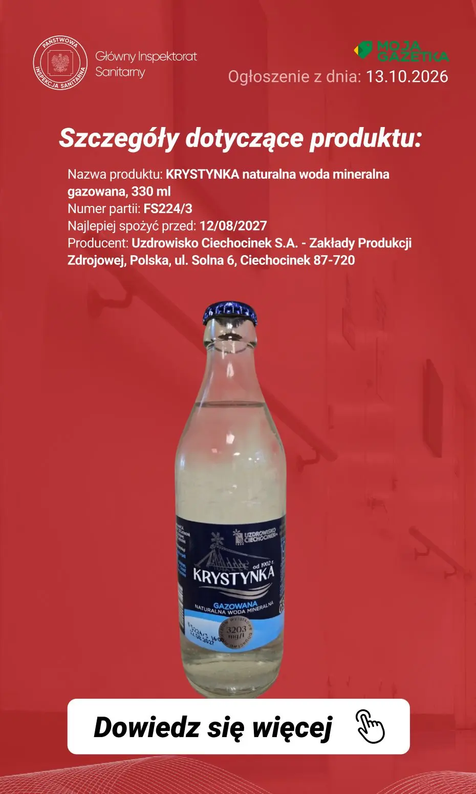 gazetka promocyjna Ostrzeżenia i alerty Ostrzeżenie publiczne dotyczące żywności: możliwa obecność fragmentów szkła w jednej partii wody butelkowanej - Strona 3