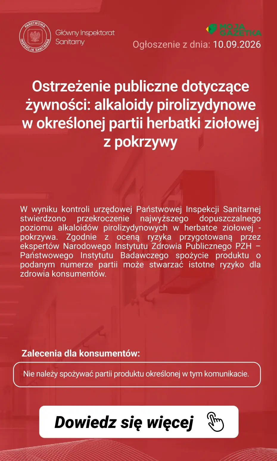 gazetka promocyjna Ostrzeżenia i alerty Ostrzeżenie publiczne dotyczące żywności: alkaloidy pirolizydynowe w określonej partii herbatki ziołowej z pokrzywy - Strona 2