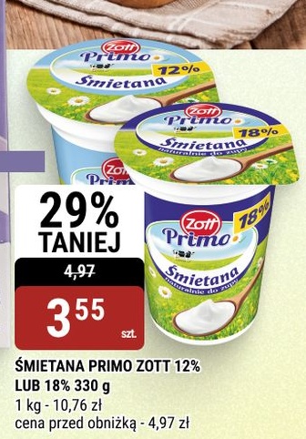 Śmietana Primo Zott 12% lub 18% w ofercie sklepu bi1