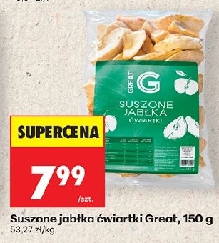 Suszone jabłka ćwiartki Great w ofercie sklepu Biedronka