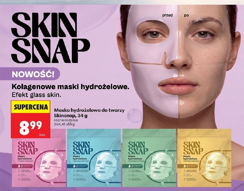 Maska hydrożelowa do twarzy Skinsnap w ofercie sklepu Biedronka