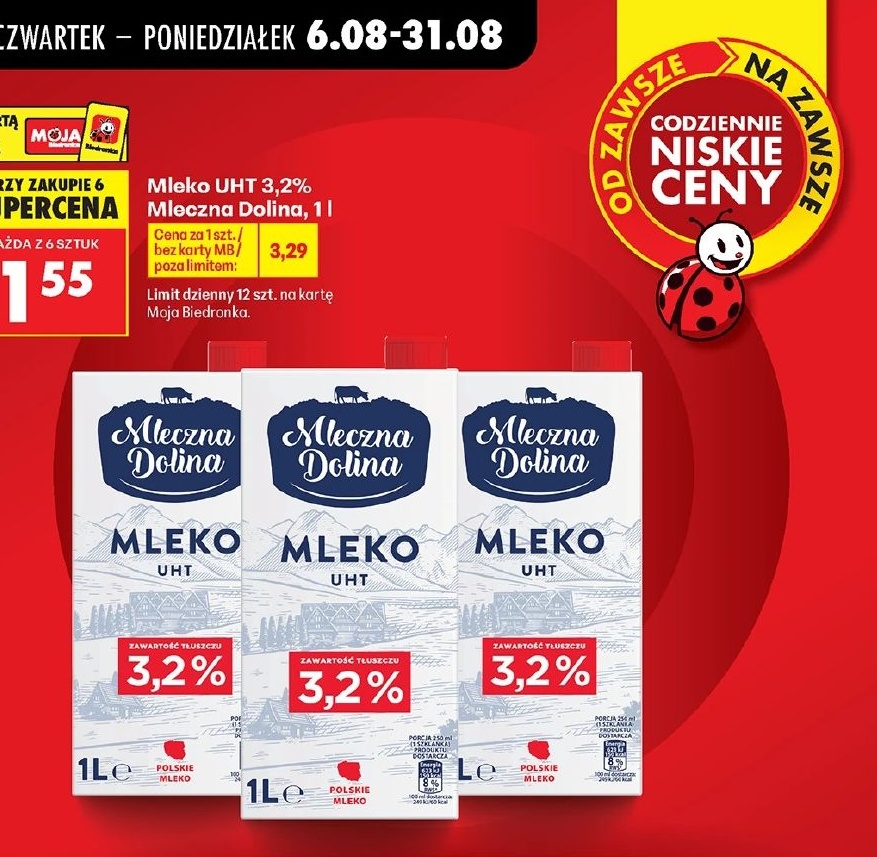Mleko 3,2% w ofercie sklepu Biedronka