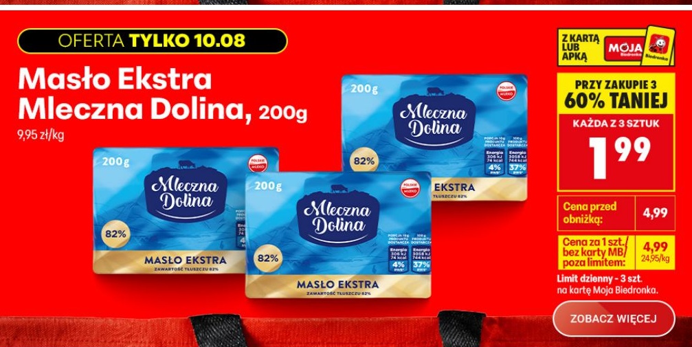 Masło Ekstra Mleczna Dolina w ofercie sklepu Biedronka