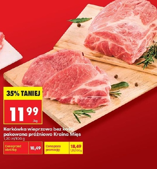 Karkówka wieprzowa bez kości pakowana próżniowo Kraina Mies w ofercie sklepu Biedronka