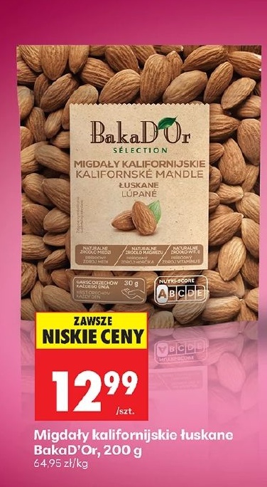 Migdały kalifornijskie łuskane BakaD’Or w ofercie sklepu Biedronka