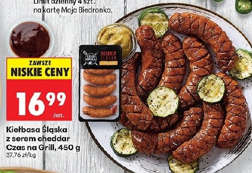 Kiełbasa Śląska z serem cheddar w ofercie sklepu Biedronka