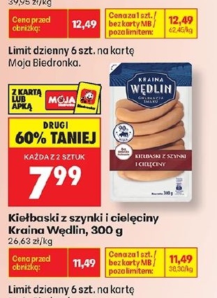 Kiełbaski z szynki i cielęciny Kraina Wędlin w ofercie sklepu Biedronka
