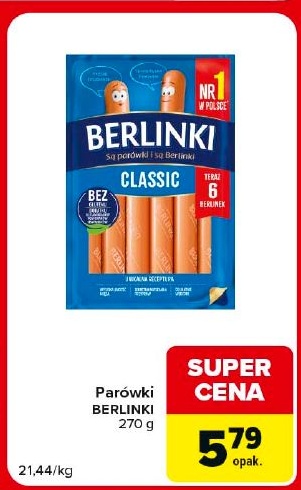 Parówki Berlinki w ofercie sklepu Carrefour Market