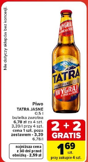 Piwo Tatra Jasne w ofercie sklepu Carrefour Market