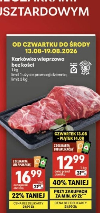 Karkówka wieprzowa bez kości w ofercie sklepu Delikatesy Centrum