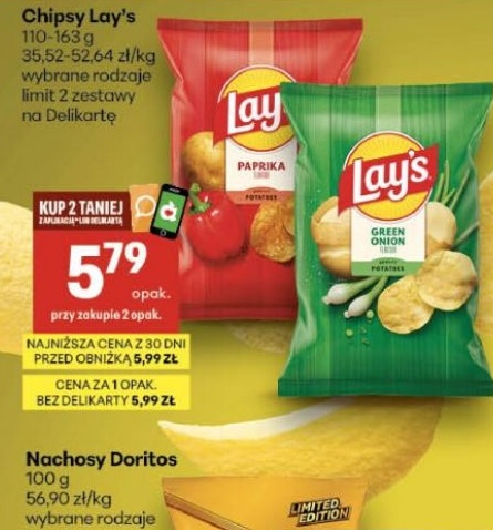 Chipsy LAY'S w ofercie sklepu Delikatesy Centrum
