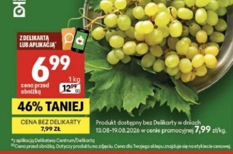 Winogrona białe w ofercie sklepu Delikatesy Centrum