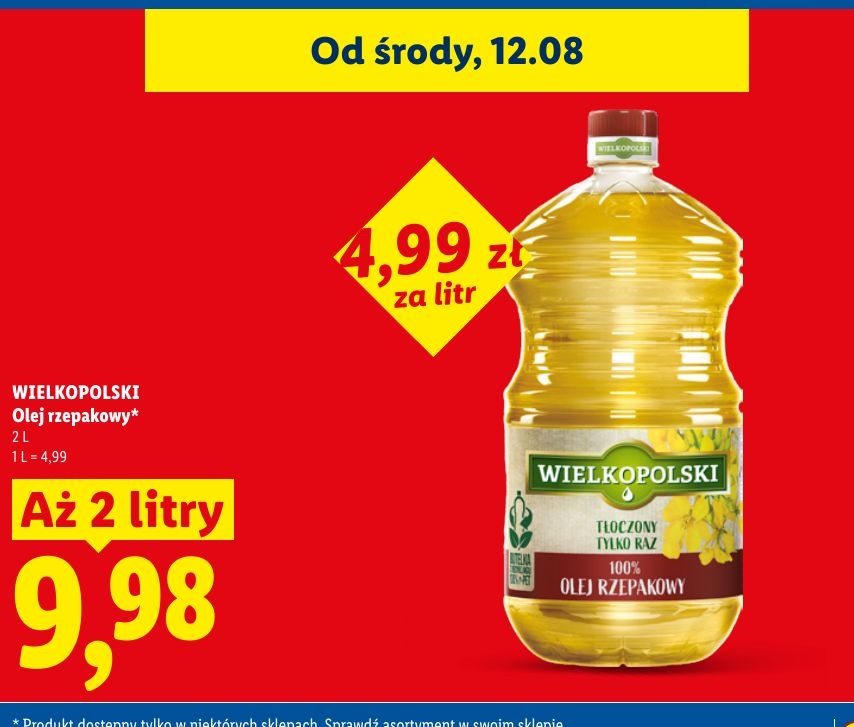 Olej rzepakowy Wielkopolski w ofercie sklepu LIDL