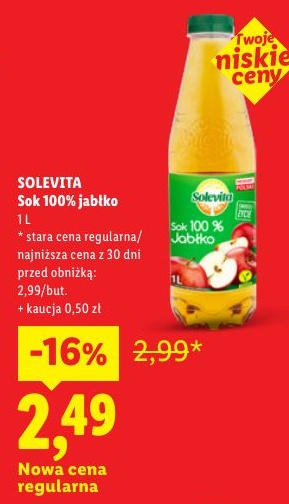 Sok 100% jabłko w ofercie sklepu LIDL