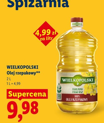 Olej rzepakowy Wielkopolski w ofercie sklepu LIDL