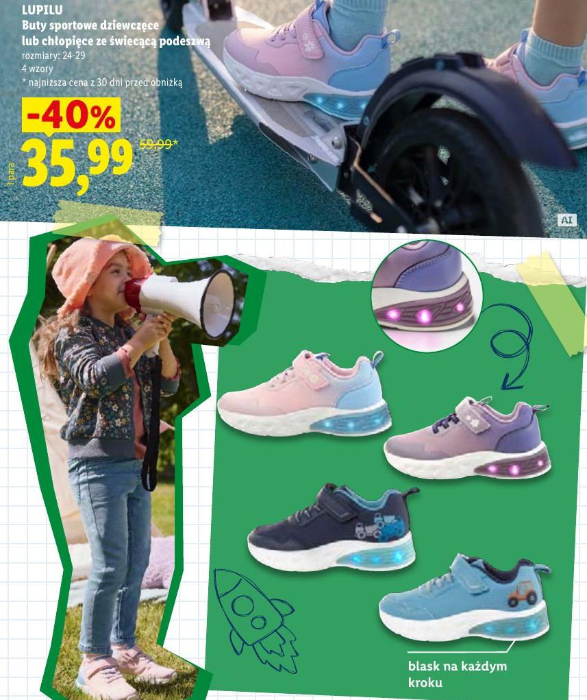 Buty sportowe dziewczęce lub chłopięce ze świecącą podeszwą w ofercie sklepu LIDL