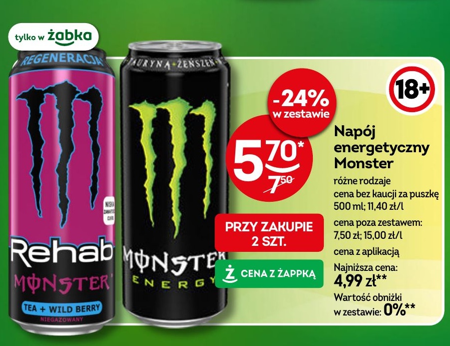 Napój energetyczny Monster w ofercie sklepu Żabka