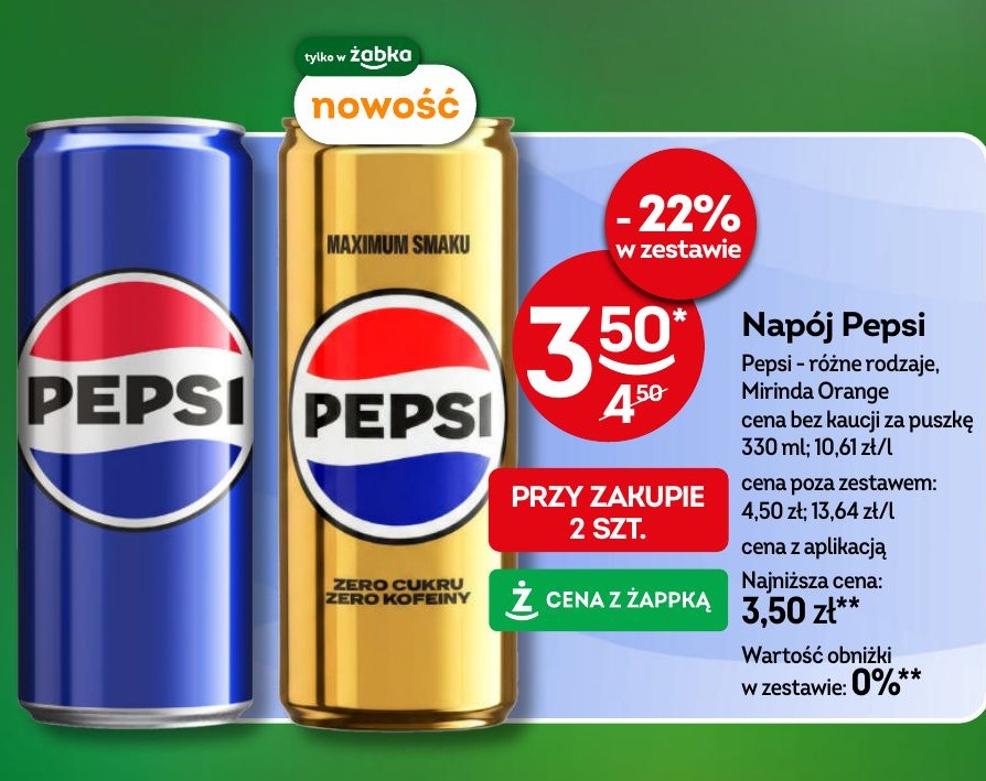 Napój Pepsi w ofercie sklepu Żabka